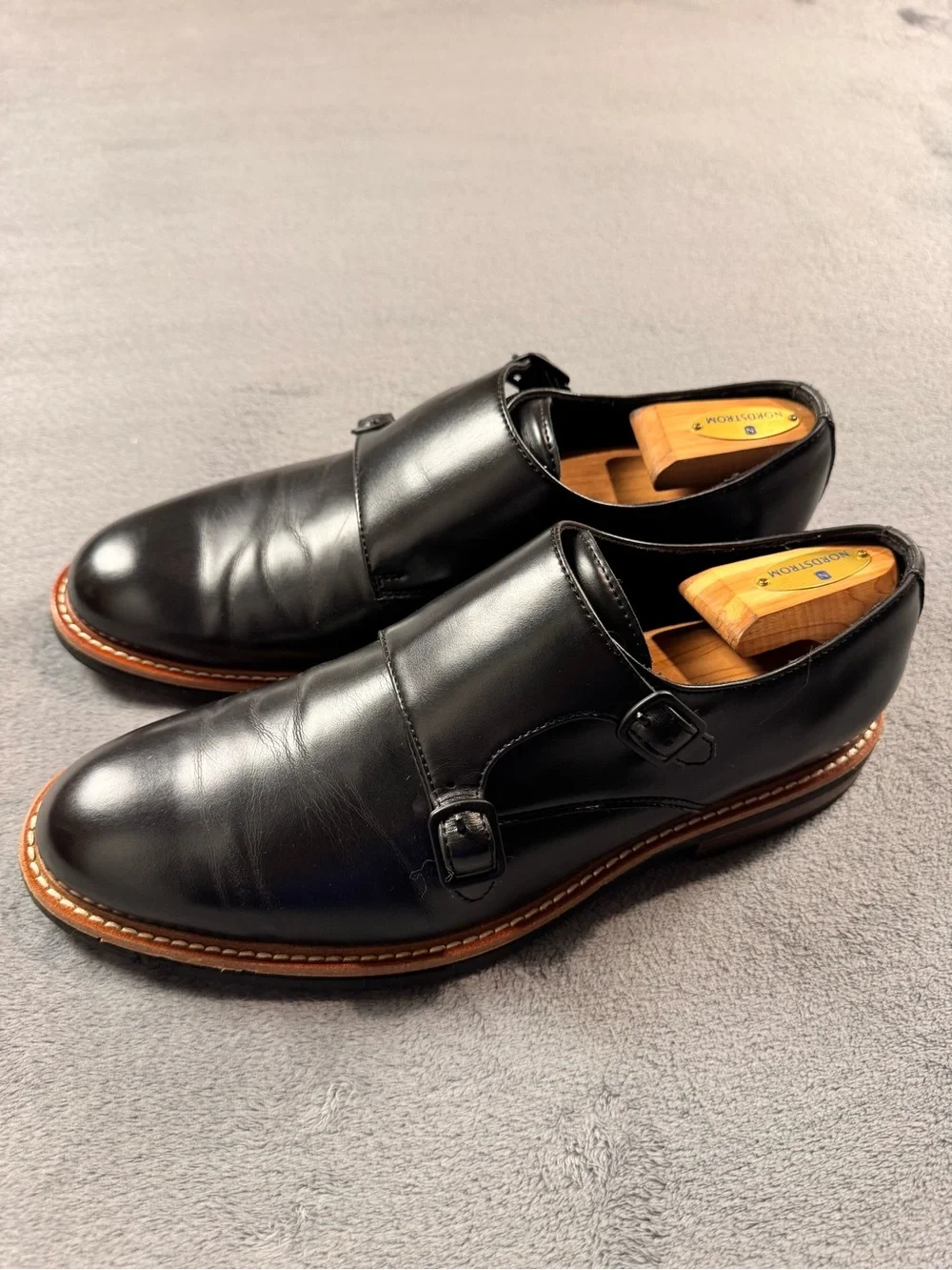 Kenneth Cole Reaction Klay Flex Black Leather Double Monk Strap Oxfords